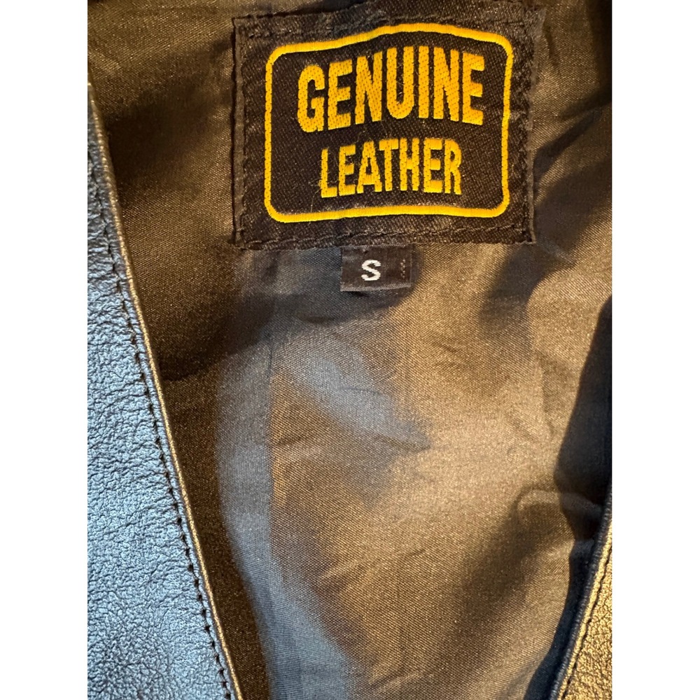 Genuine Leather Biker Vest Mens Small Black Braided Trim Side Lace Snap Front